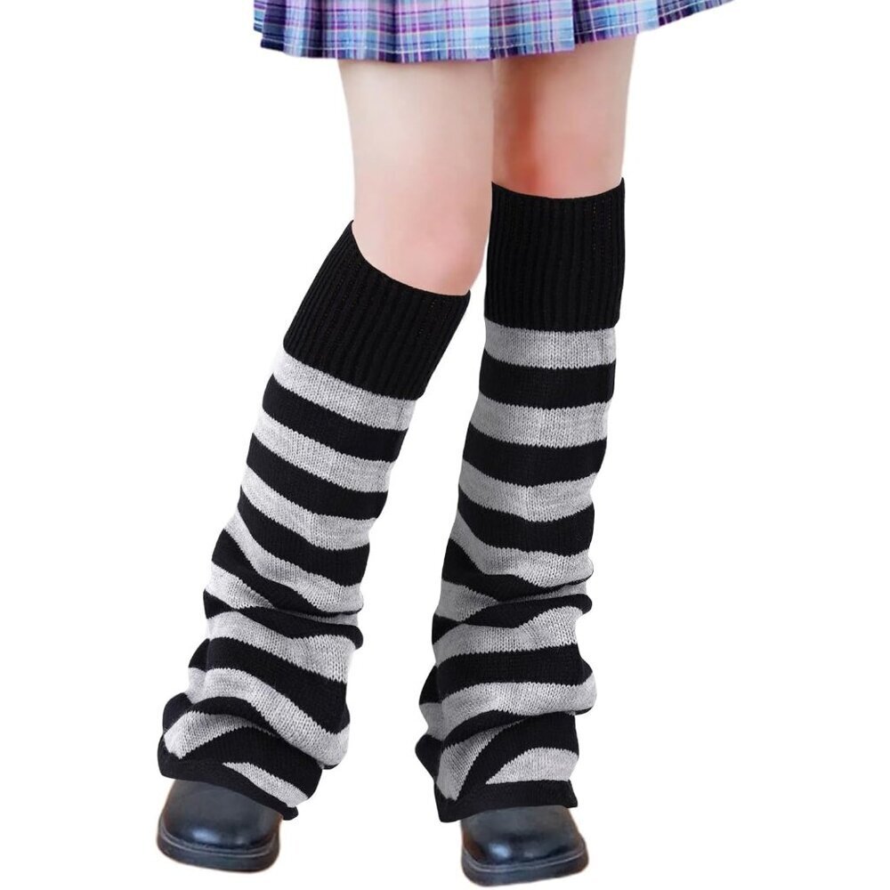 Kawaii Leg Warmers Women's Knit Stripe Cozy Warmth Goth Emo Halloween
